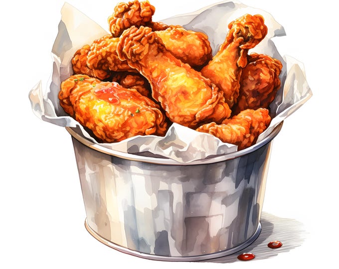 Fried Chickens Clipart, Fried Chicken Bucket Images, 10 Watercolor Clip Art, Printable JPGs, Instant Download, Commercial Use, Paper craft