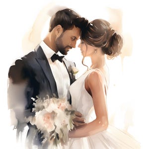 Aquarel bruidspaar clipart: afdrukbare bruid en bruidegom (JPG&#39;s)