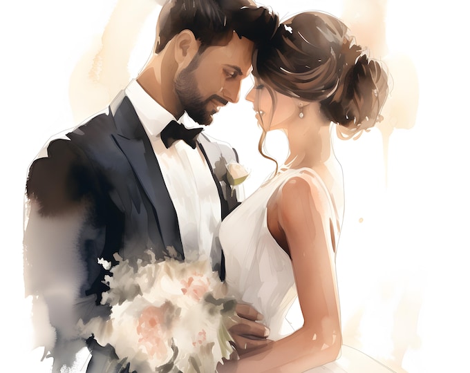 Bride and Groom Clipart, Wedding Couple Images, 10 Watercolor Clip Art, Printable JPGs, Instant Download, Commercial Use, Paper craft