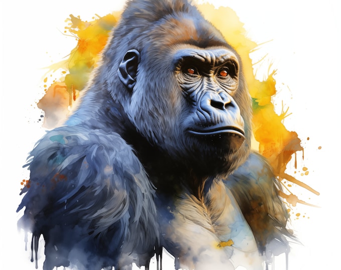 Gorilla Clipart, Great Apes Images, 10 Watercolor Clip Art, Printable JPGs, Instant Download, Commercial Use, Paper craft, Monkeys