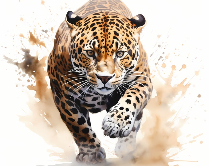 Jaguar Clipart, Jaguar Rushing Images, 10 Watercolor Clip Art, Printable JPGs, Instant Download, Commercial Use, Paper craft