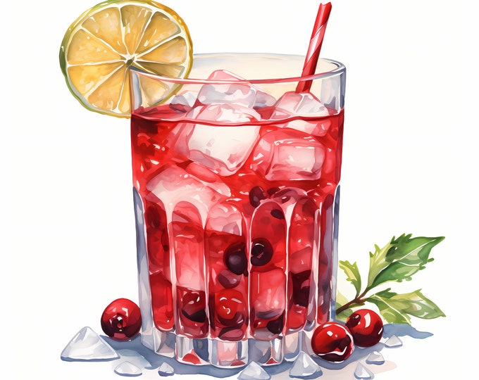 Christmas Drink Clipart, Winter Holiday Cocktail Images, 10 Watercolor Clip Art, Printable JPGs, Instant Download, Commercial Use
