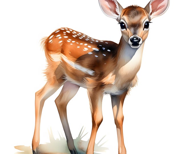 Forest Fawn Clipart, White Tailed Deer Images, 10 Watercolor Clip Art, Printable JPGs, Instant Download, Commercial Use, Paper craft