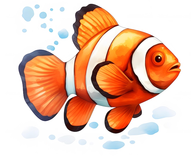 Clownfish Clipart, Clown Fish Images, 10 Watercolor Clip Art, Printable JPGs, Instant Download, Commercial Use, Paper craft