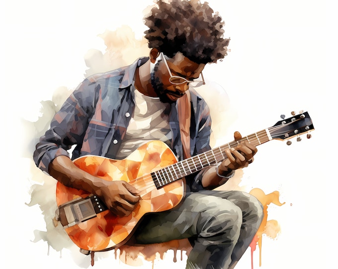 Afro Musician Clipart, African Musician Images, 10 Watercolor Clip Art, Printable JPGs, Instant Download, Commercial Use, Paper craft