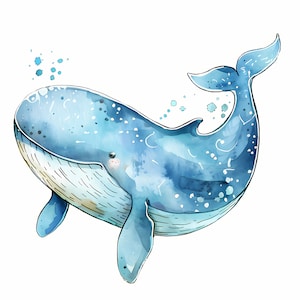 Imágenes prediseñadas de ballenas, imágenes de ballenas de dibujos animados, 10 imágenes prediseñadas de acuarela, JPG imprimibles, descarga instantánea, uso comercial, artesanía de papel