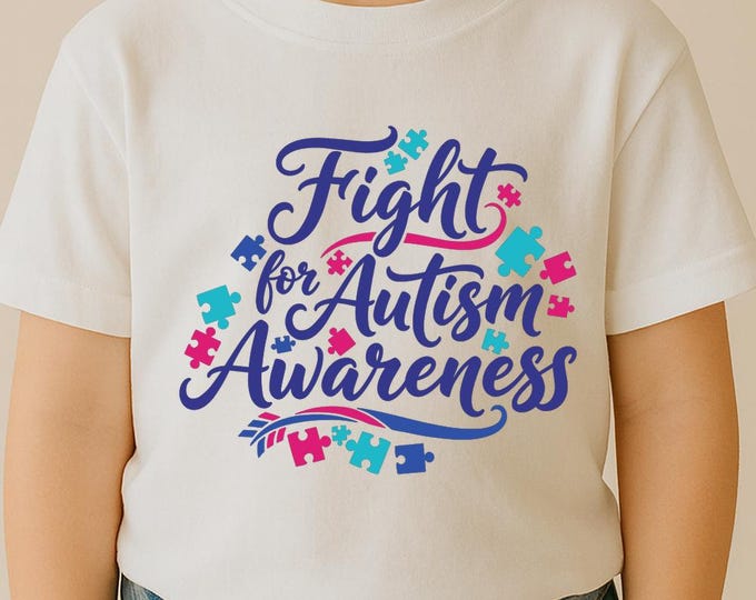 Fight for Autism Awareness SVG, Advocacy Quote T-Shirt Print, Puzzle Pieces DXF PNG Design for Cricut Silhouette