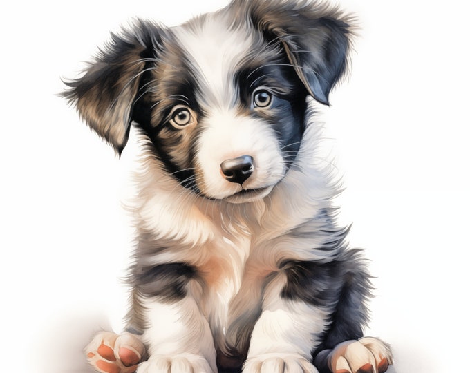 Border Collie Clipart, Puppy Dog Images, 10 Watercolor Clip Art, Printable JPGs, Instant Download, Commercial Use, Paper craft
