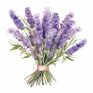 Lavender Clipart, Lavender Bouquet Images, 10 Watercolor Clip Art, Printable JPGs, Instant Download, Commercial Use, Paper craft