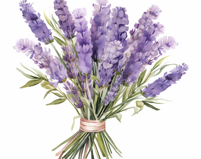 Lavender Clipart, Lavender Bouquet Images, 10 Watercolor Clip Art, Printable JPGs, Instant Download, Commercial Use, Paper craft