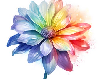 Rainbow Flower Clipart, Colored Flowers Images, 10 Watercolor Clip Art, Printable JPGs, Instant Download, Commercial Use, Paper craft