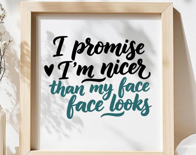 I Promise I’m Nicer Than My Face Looks SVG, Funny Sarcastic Quote PNG DXF T-Shirt Print for Cricut Silhouette