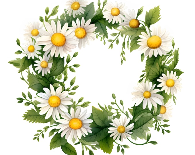 Chamomile Wreath Clipart, Chamomile Flowers Images, 10 Watercolor Clip Art, Printable JPGs, Instant Download, Commercial Use, Paper craft