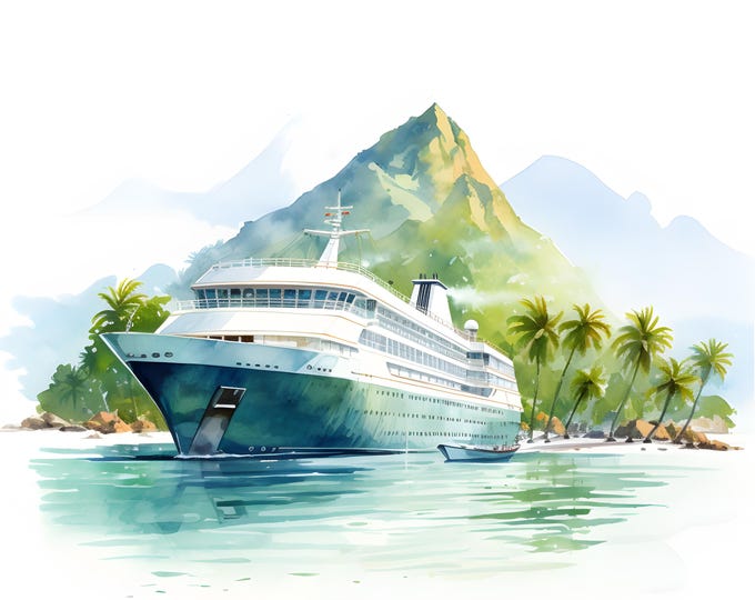 Tropical Cruise Clipart, Cruise To Tropical Island Images, 10 Watercolor Clip Art, Printable JPGs, Instant Download, Commercial Use