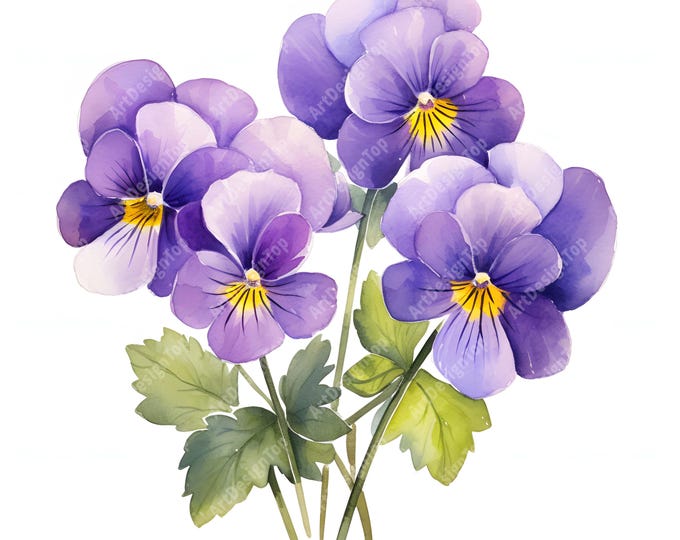 Violet Bouquet Clipart, Violet Flowers Images, 10 Watercolor Clip Art, Printable JPGs, Instant Download, Commercial Use, Paper craft