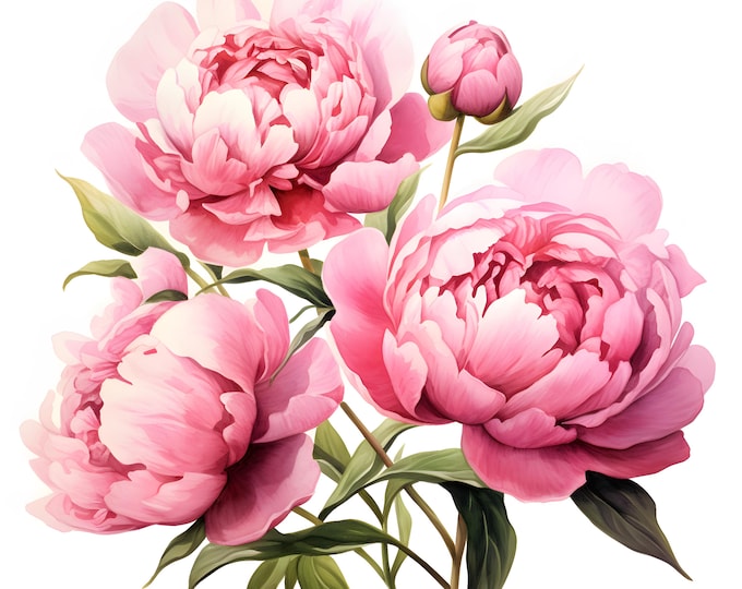 Peonies Clipart, Peonies Bouquet Images, 10 Watercolor Clip Art, Printable JPGs, Instant Download, Commercial Use, Paper craft