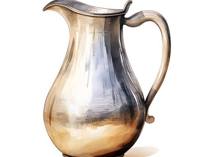 Metal Jug Clipart, Rustic Jug Images, 10 Watercolor Clip Art, Printable JPGs, Instant Download, Commercial Use, Paper craft