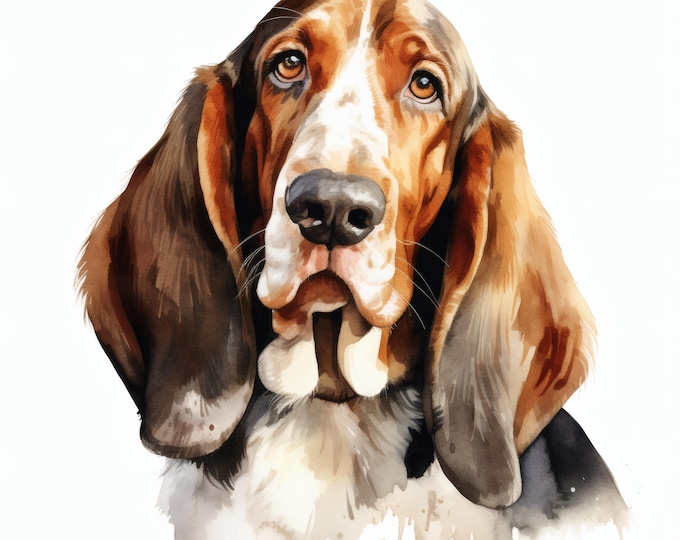 Basset Hound Dog Clipart, Dog Portrait Images, 10 Watercolor Clip Art, Printable JPGs, Instant Download, Commercial Use