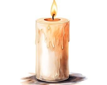Rustic Candles Clipart, Burning Candle Images, 10 Watercolor Clip Art, Printable JPGs, Instant Download, Commercial Use, Paper craft