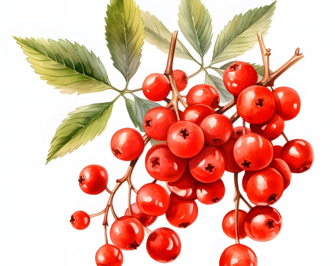 Red Rowan Clipart, Berries Of Red Rowan Images, 10 Watercolor Clip Art, Printable JPGs, Instant Download, Commercial Use, Paper craft