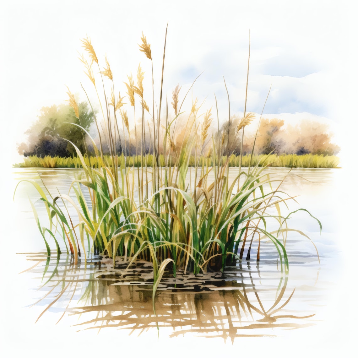 Watercolour Reeds River Reeds Clipart, Waterside Plant Images, 10 Watercolor Clip Art ...