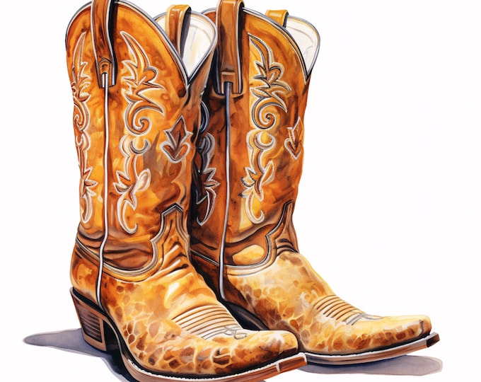 Watercolor Cowboy Boots Clipart: Western Art, Commercial Use (JPGs, Instant Download