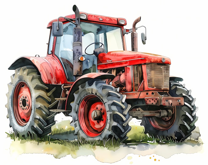 Tractor Clipart, Farm Tractors Images, 10 Watercolor Clip Art, Printable JPGs, Instant Download, Commercial Use, Paper craft