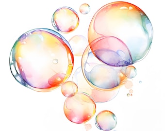 Watercolor Soap Bubbles Clip Art: Printable JPG Images (Commercial Use)
