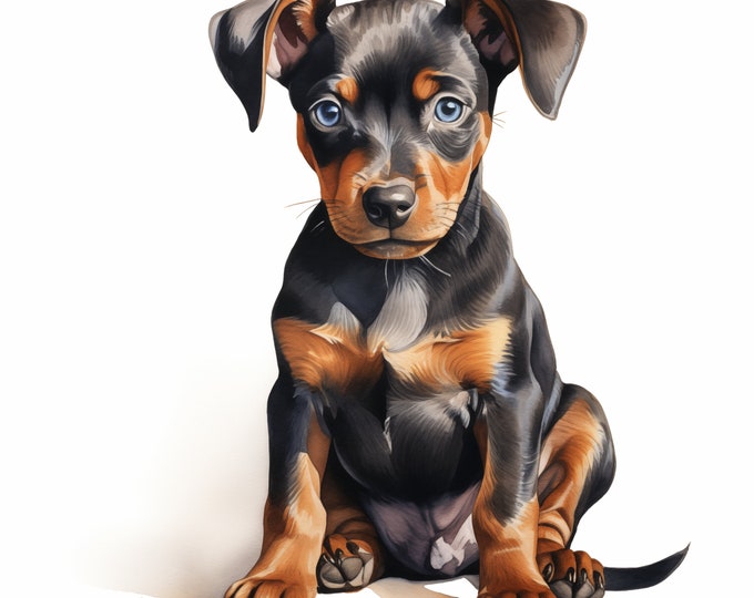 German Pinscher Dog Clipart, Puppy Dog Images, 10 Watercolor Clip Art, Printable JPGs, Instant Download, Commercial Use, Paper craft