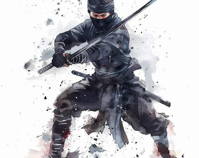 Ninja Clipart, Japan Ninja Images, 10 Watercolor Clip Art, Printable JPGs, Instant Download, Commercial Use, Paper craft