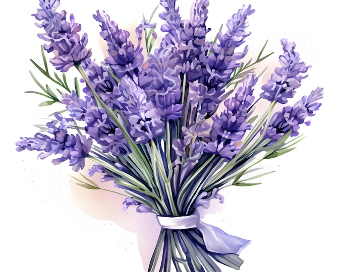 Lavender Bouquet Clipart, Bouquet Of Lavender Images, 10 Watercolor Clip Art, Printable JPGs, Instant Download, Commercial Use, Paper craft