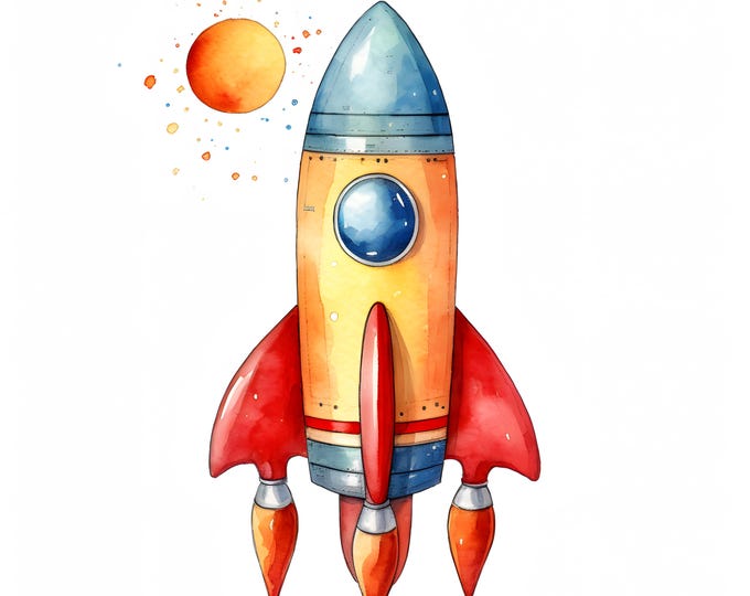 Rocket Clipart, Space Rocket Images, 10 Watercolor Clip Art, Printable JPGs, Instant Download, Commercial Use, Paper craft