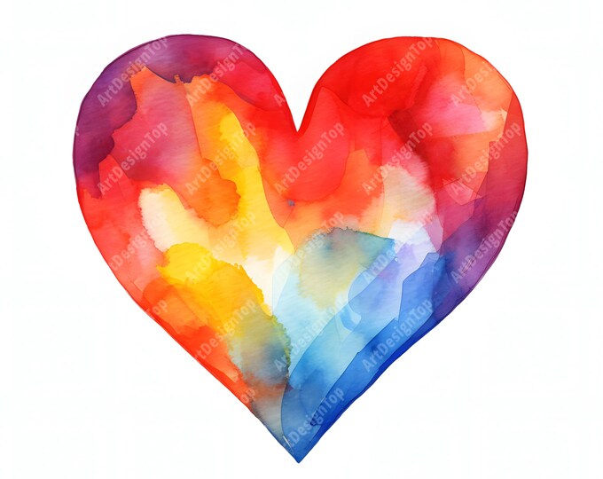 Heart Clipart, Valentine Day Hearts Images, 10 Watercolor Clip Art, Printable JPGs, Instant Download, Commercial Use, Paper craft