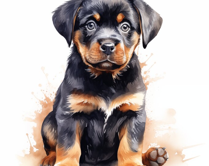 Rottweiler Clipart, Puppy Dog, Rottie Images, 10 Watercolor Clip Art, Printable JPGs, Instant Download, Commercial Use, Paper craft