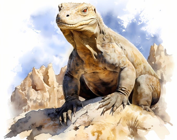 Komodo Dragon Clipart, Lizard, Reptile Images, 10 Watercolor Clip Art, Printable JPGs, Instant Download, Commercial Use, Paper craft