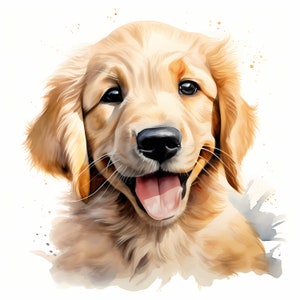 Clipart Golden Retriever, Immagini di cuccioli di cane, 10 clipart ad acquerello, JPG stampabili, Download immediato, Uso commerciale, Carta artigianale