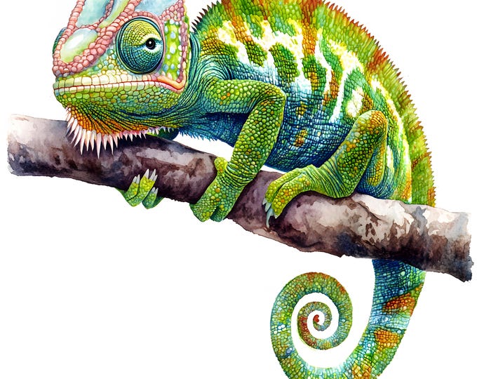 Chameleon Clipart, Tropical Reptile Images, 10 Watercolor Clip Art, Printable JPGs, Instant Download, Commercial Use, Paper craft