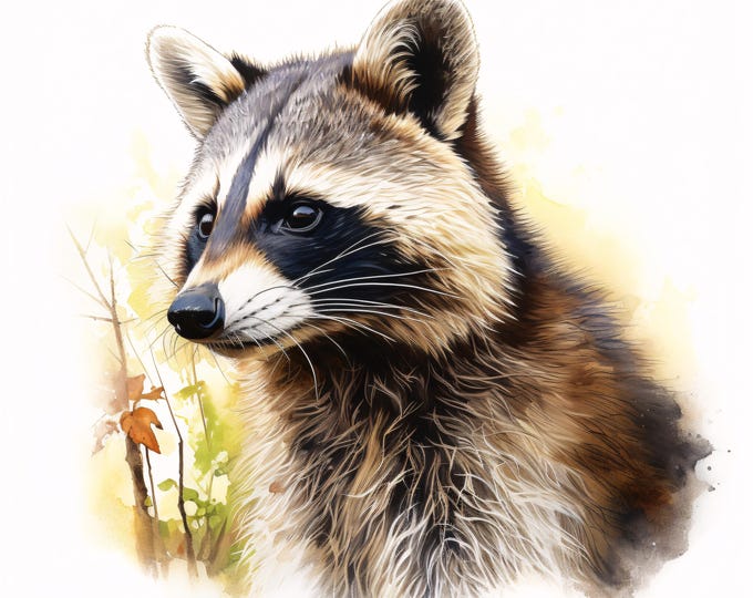 Watercolor Raccoon Clipart: Woodland Animal JPG Images (Commercial Use, Instant Download)