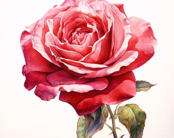 Red Rose Clipart: 10 Watercolor Flower JPGs for Commercial Use (Instant Download)