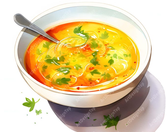 Soup Clipart, Grandma's Soup Images, 10 Watercolor Clip Art, Printable JPGs, Instant Download, Commercial Use, Paper craft