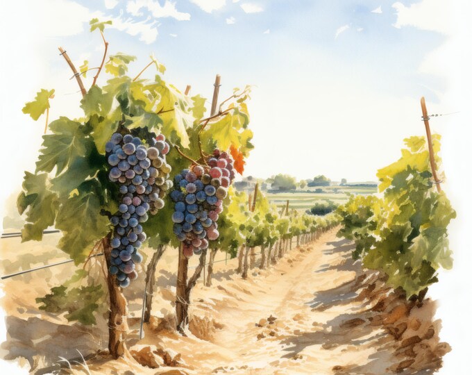 Vineyard Clipart, Countryside Field Images, 10 Watercolor Clip Art, Printable JPGs, Instant Download, Commercial Use, Paper craft