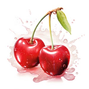 Cherry Splash Watercolor Clipart: Commercial Use JPGs (Digital Download)