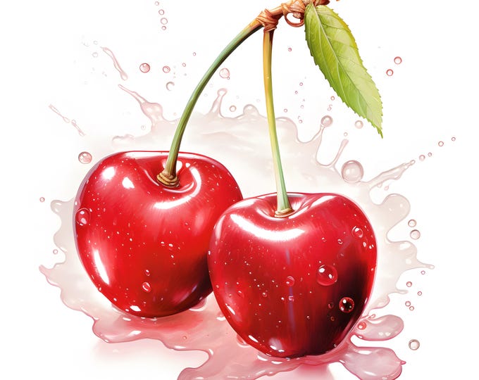 Cherry Splash Clipart, Cherry In Water Images, 10 Watercolor Clip Art, Printable JPGs, Instant Download, Commercial Use, Paper craft
