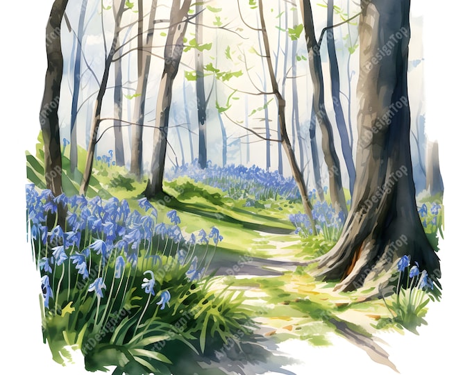 Bluebells Clipart, Forest Bluebells Images, 10 Watercolor Clip Art, Printable JPGs, Instant Download, Commercial Use, Paper craft