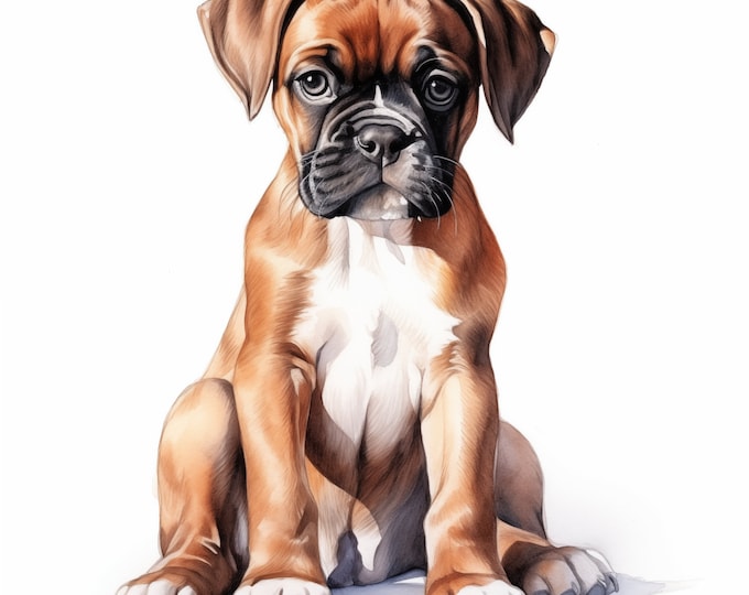 Boxer Dog Clipart, Puppy Dog Images, 10 Watercolor Clip Art, Printable JPGs, Instant Download, Commercial Use, Paper craft