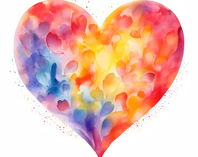 Abstract Heart Clipart, Colorful Hearts Images, 10 Watercolor Clip Art, Printable JPGs, Instant Download, Commercial Use, Paper craft