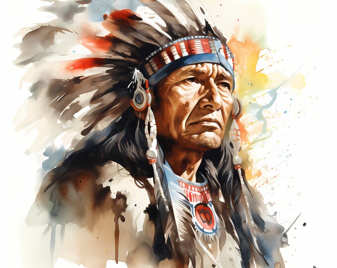 Native American Chief Clipart, Indian Shaman Images, 10 Watercolor Clip Art, Printable JPGs, Instant Download, Commercial Use, Paper craft