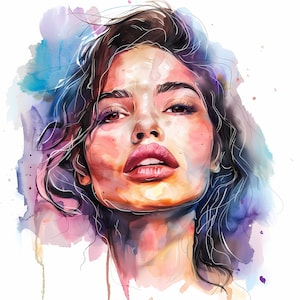 Imágenes prediseñadas de cara expresiva de mujer, imágenes hermosas de mujeres, 10 imágenes prediseñadas de acuarela, JPG imprimibles, descarga instantánea, uso comercial, artesanía de papel