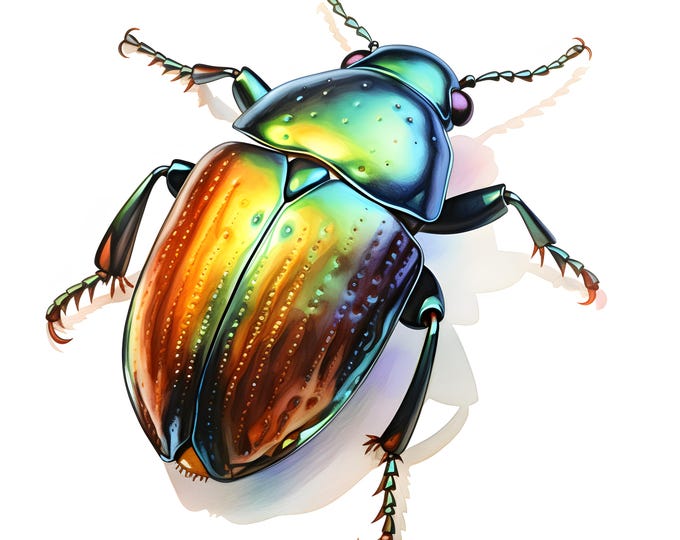 Vivid Beetle Clipart, Colorful Bug Images, 10 Watercolor Clip Art, Printable JPGs, Instant Download, Commercial Use, Paper craft