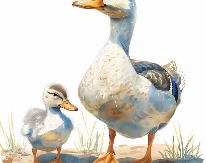 Duck Family Clipart, Duck and Ducklings Images, 10 Watercolor Clip Art, Printable JPGs, Instant Download, Commercial Use, Paper craft